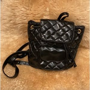 Black Quilted Vegan Leather Small Backpack
